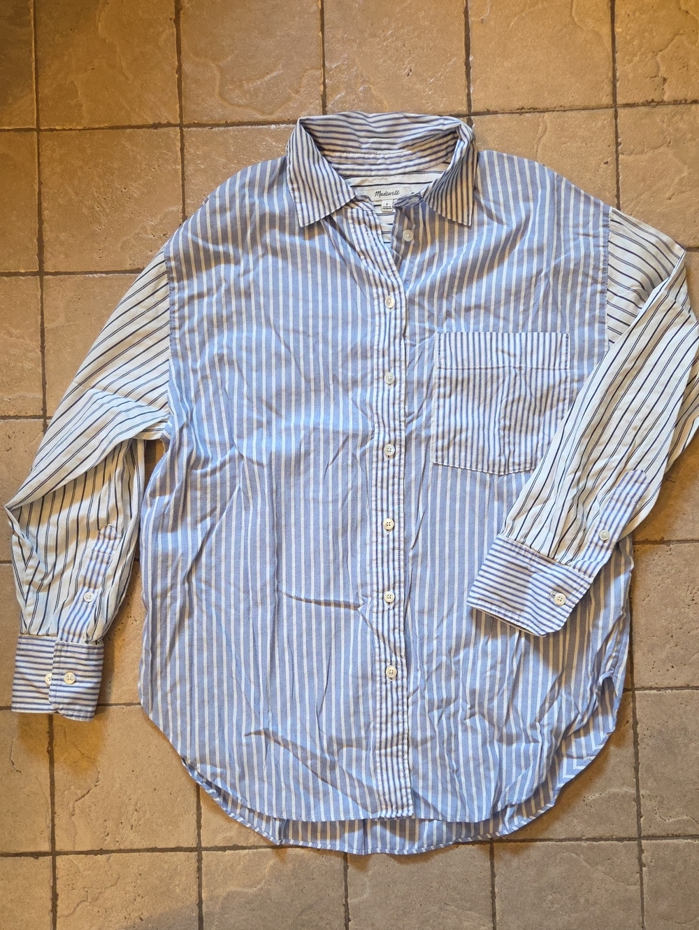 Madewell Oversized Button Up Shirt In Mixed Stripes